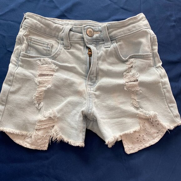 Girls Justice Distressed Lace Denim Jean Shorts mini mom shorts Size 10 Youth - Picture 5 of 6